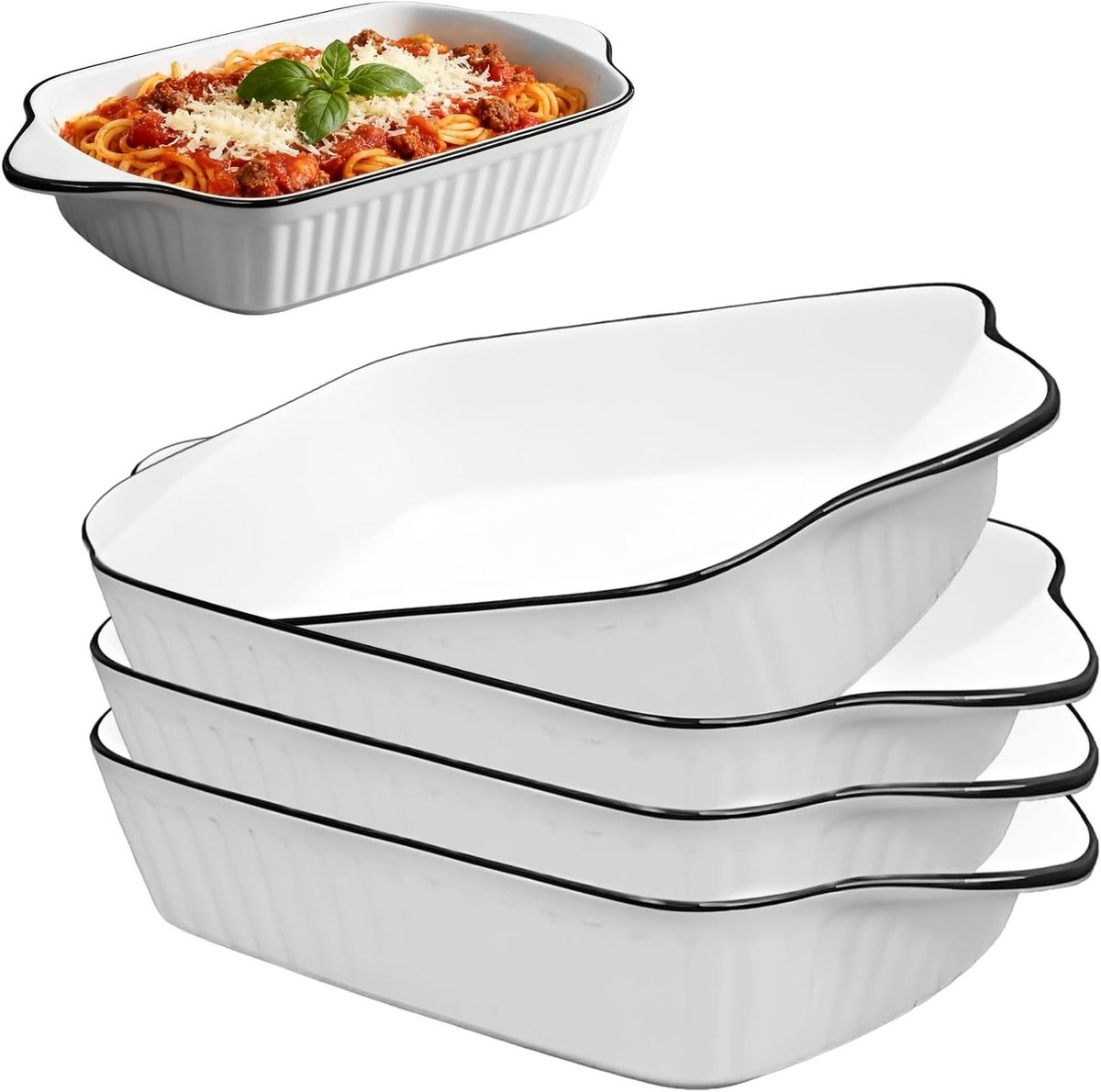 Kleine Ovenschaal 26,5 cm - Set van 4 Keramische Bakvormen voor Lasagne, Tiramisu en Ovenschotels met Handvatten