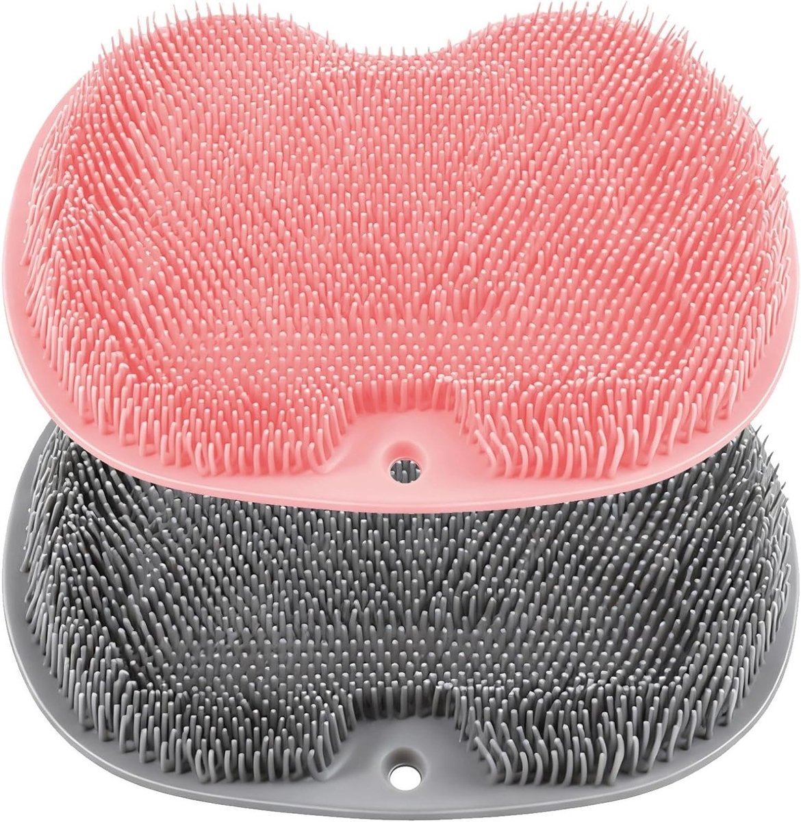 Voetborstel en Massageapparaat voor Douche met Zuignap - Antislip Massagepad voor Voetverzorging en Ontspanning, Grijs en Roze, 2 Stuks