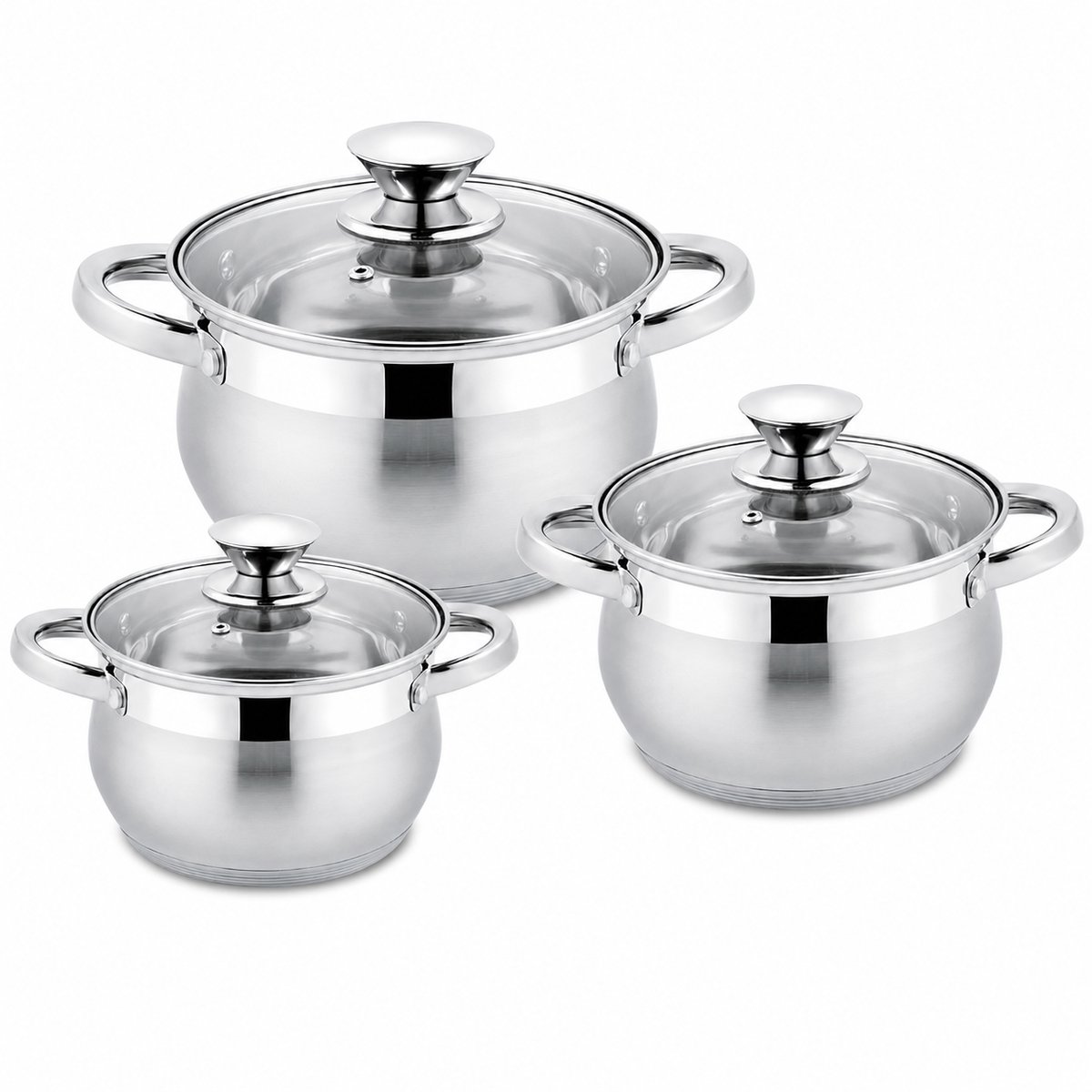 Bol.com Royal Swiss® Pannenset – 6-delig – kookpotten inductie – RVS – Kookpannen met Glazen Deksel – Ø18,20,24 cm aanbieding