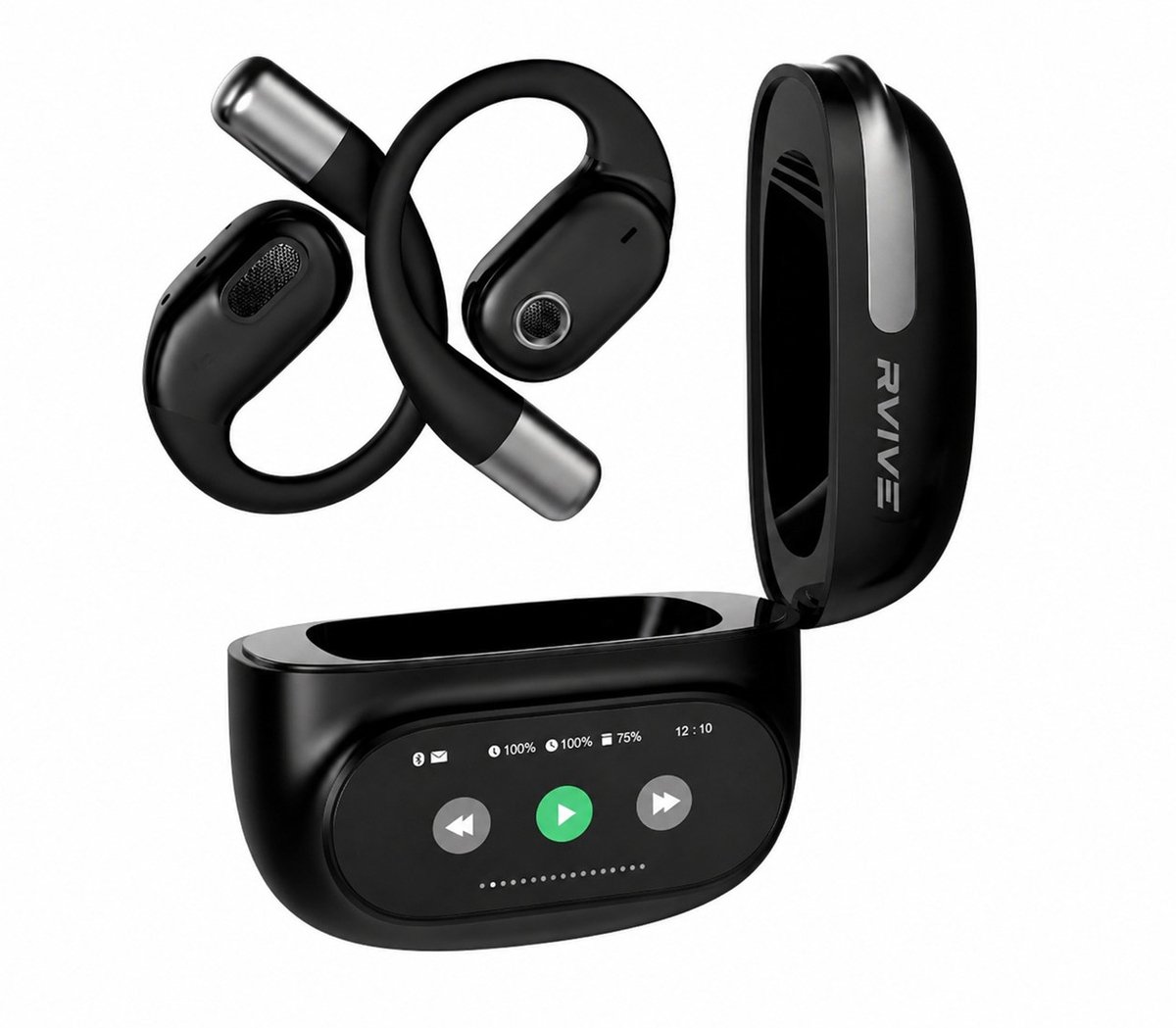 Rvive - Open Ear Wireless Earbuds met ENC & Touchscreen - Zwart