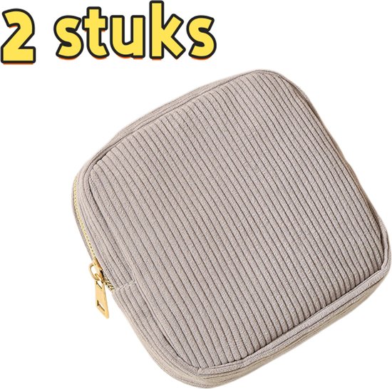 2-delige set - Make-uptas - Opbergtas - Mini opbergtas - Portemonnee - Tasje voor maandverband - Geschikt voor reizen en uitstapjes - 13*4*13 cm - Grijs