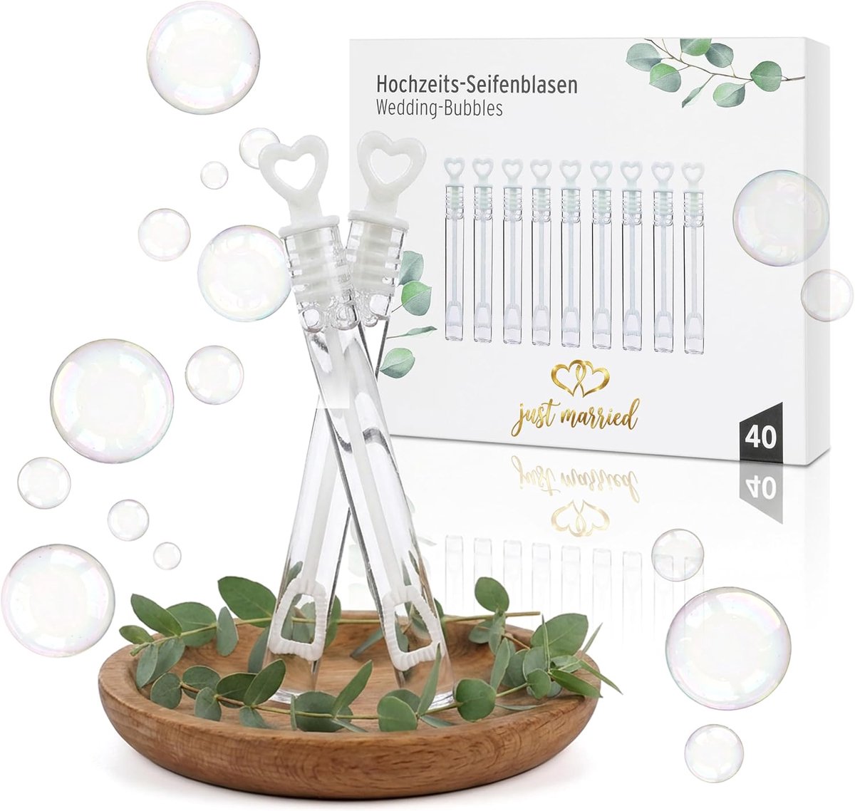 STAR&STER Bruiloft Bellenblaas Set – 40 Stuks – Witte Wedding Soap Bubbles met Hartvormig Handvat – Bedankje & Bruiloftsdecoratie