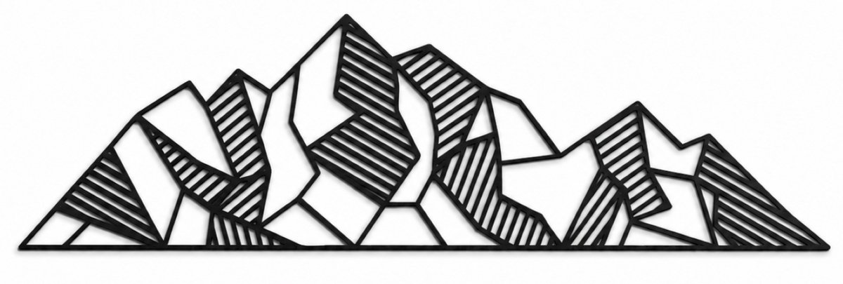 Houten wanddecoratie - Wooden wall decoration | Bergen 50 x 15cm Mountains | Zwart - Black | Geometrische muurdecoratie - Geometric wall art - Origami Design Wandfiguur - Echt Hout - Real Wood - Gebergte - Zwitserland - Oostenrijk