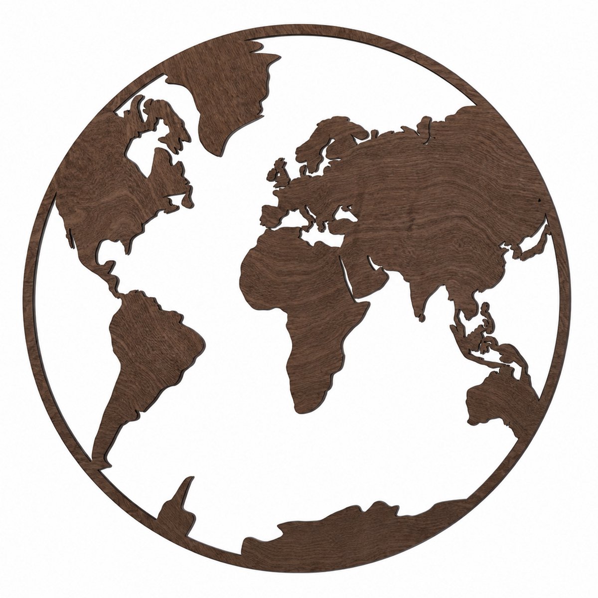 Houten wanddecoratie - Wooden wall decoration | Wereldkaart - wereldbol 95 x 95cm World map - earth globe | Donker hout - Dark wood | Muurdecoratie - Wall art - Design Wandfiguur - Round - Rond - Echt Hout - Real Wood