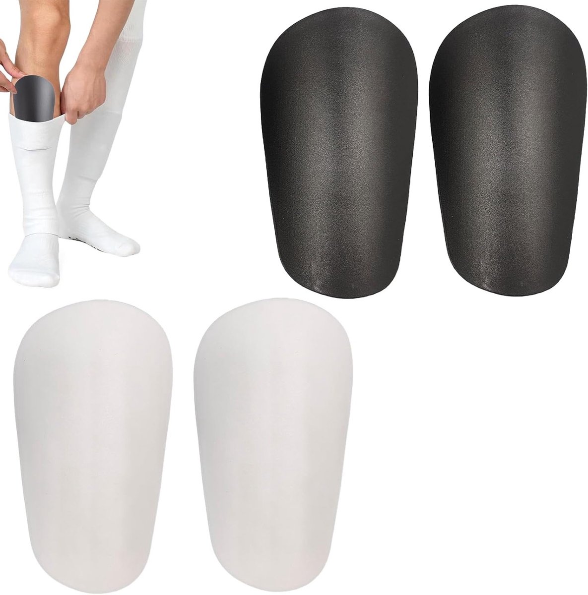 Mini Scheenbeschermers voor Voetbal, 2 Paar Bescherming, Kleine Scheenpads voor Jongens en Meisjes, Ideaal voor Sportactiviteiten 9.5 x 6 cm (Zwart & Wit)