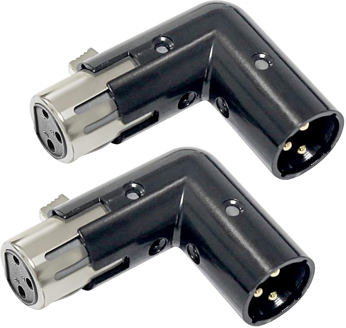 XLR 90 graden hoekadapter, verstelbare man/vrouw haakse DMX-adapter zwart (2 stuks)
