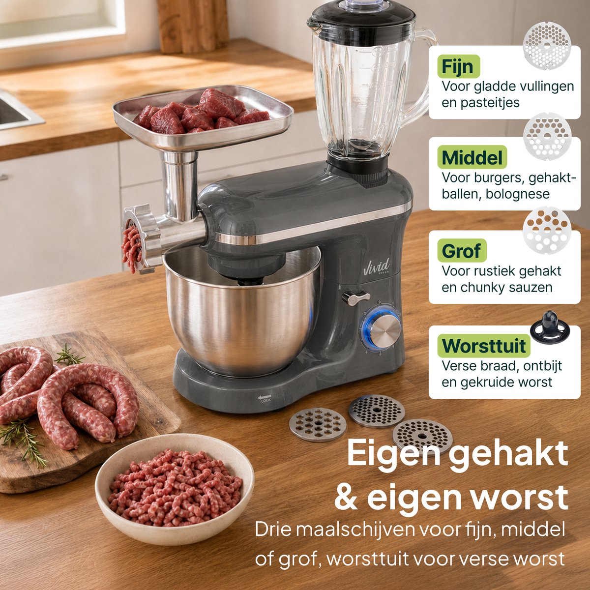 Vivid Green 2000W Keukenrobot - 33 accessoires, 6.2L RVS thumbnail 2