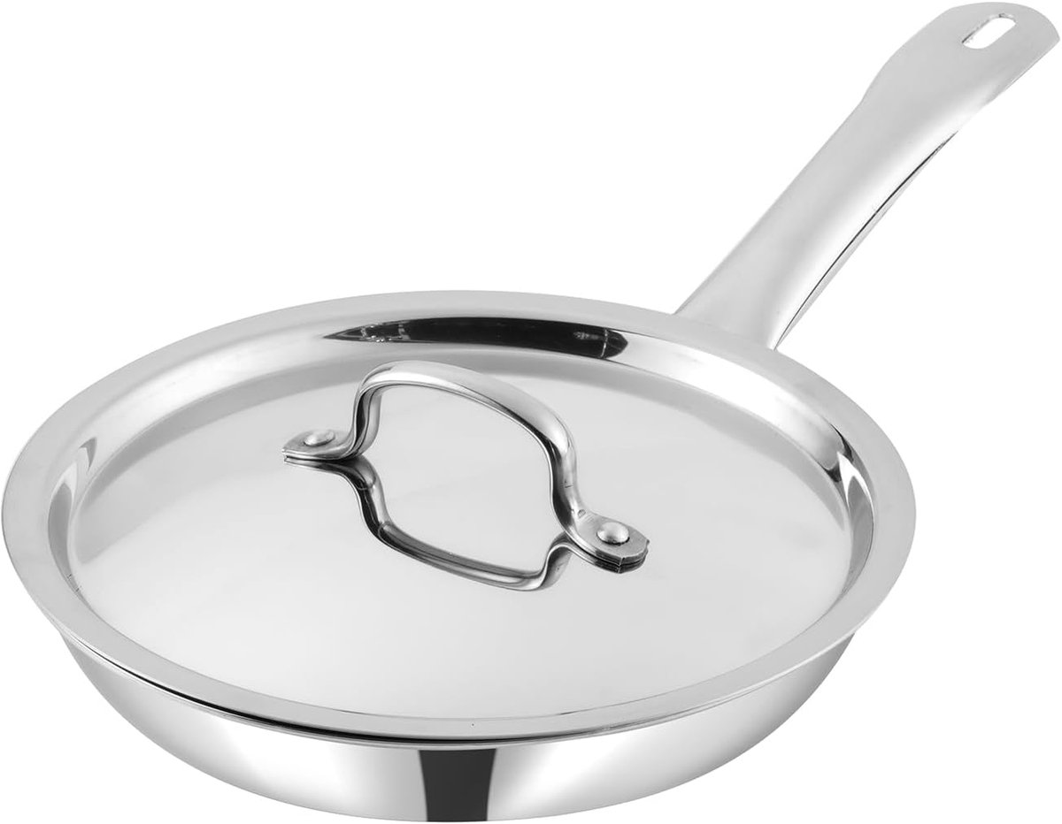 Hoogwaardige Tri-Ply Roestvrijstalen Koekenpan met Deksel (20cm) Geschikt voor Inductie en Gas