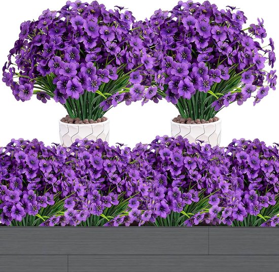 SnelShoppen - Kunstbloemen Buiten, 12 Bundels UV-Bestendige Nepbloemen in Paars voor Vazen, Plantenbakken en Veranda Decoratie, Levensecht en Onderhou
