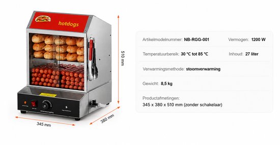 Sello! hotdog verwarmer – oven – stoomverwarming – 2 lagen – uitneembare opvangbak – aftapkraam – temperatuur tussen 30° / 85°C Serveer altijd perfect warme hotdogs en broodjes met de — afbeelding 2