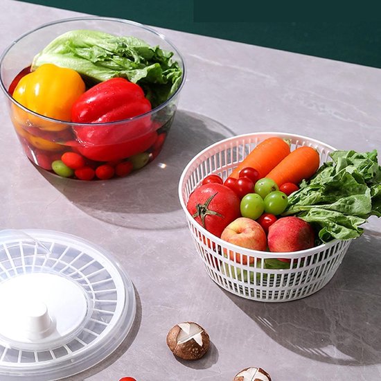 Sla centrifuge - Groente droger - Salades bereiden - Snelle centrifuge - 22.8 x 17.5 cm - Wit — afbeelding 3