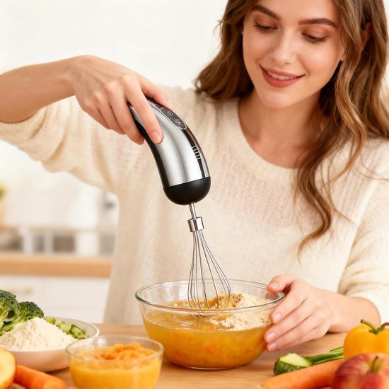 Elektrische Handmixer - Keukenmixer - Bakken en Koken - 7 Snelheden Instelbaar - 18 cm Lengte - Zilver Zwart — afbeelding 2
