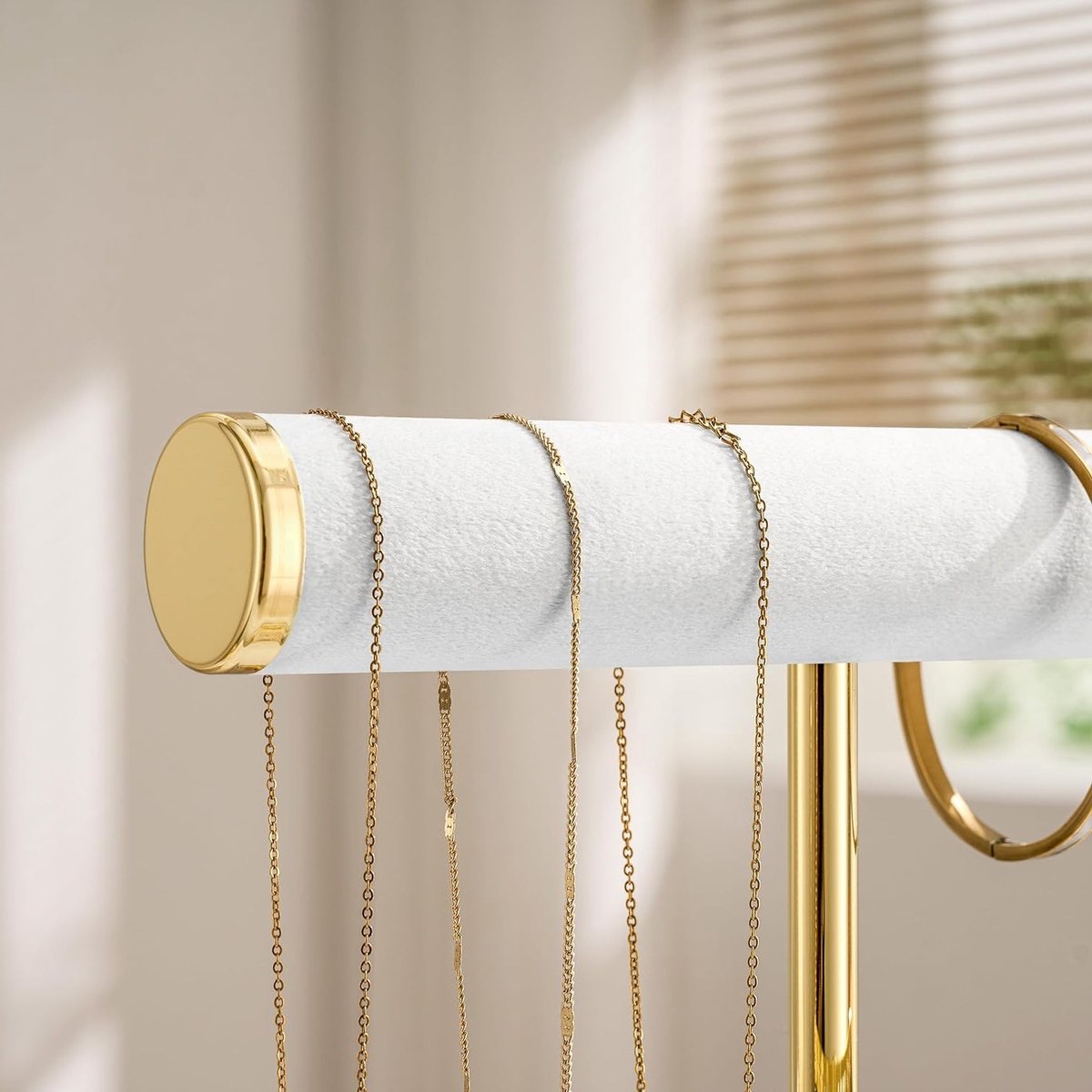 Sieradenorganizer met 2 niveaus - Verwijderbare T-vormige standaard voor armbanden, kettingen, horloges en ringen in wit fluweel