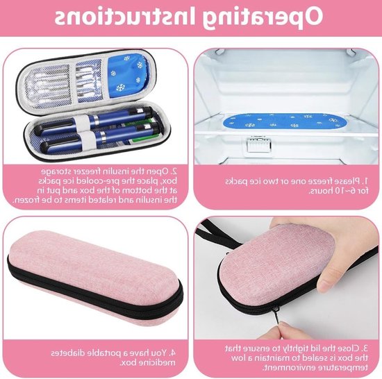 Insuline koeltas - Insuline Koeltas met 2 Ice Packs - Diabetes koeltas - Koelbox - Insuline gekoelde harde koffer- Koeltasje voor op reis - Insulinepennen koeltas - Draagbare Insuline Etui - Waterdicht en temperatuurisolerend - Roze — afbeelding 5
