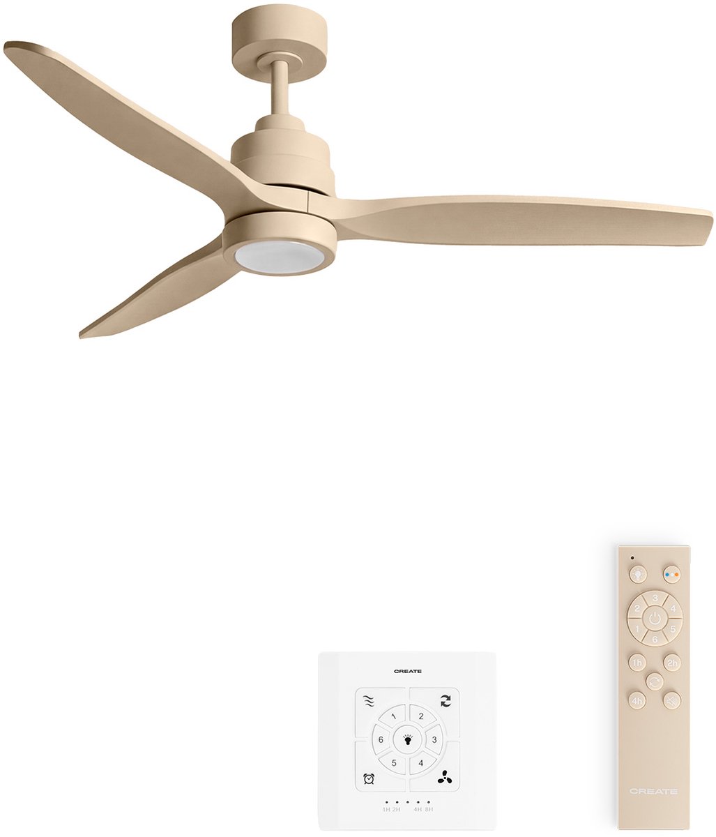 CREATE - Stille plafondventilator van 40 W met technische ABS-bladen, verkrijgbaar in verschillende maten - M - Met licht - Controller voor wandmontage - WIND STYLANCE