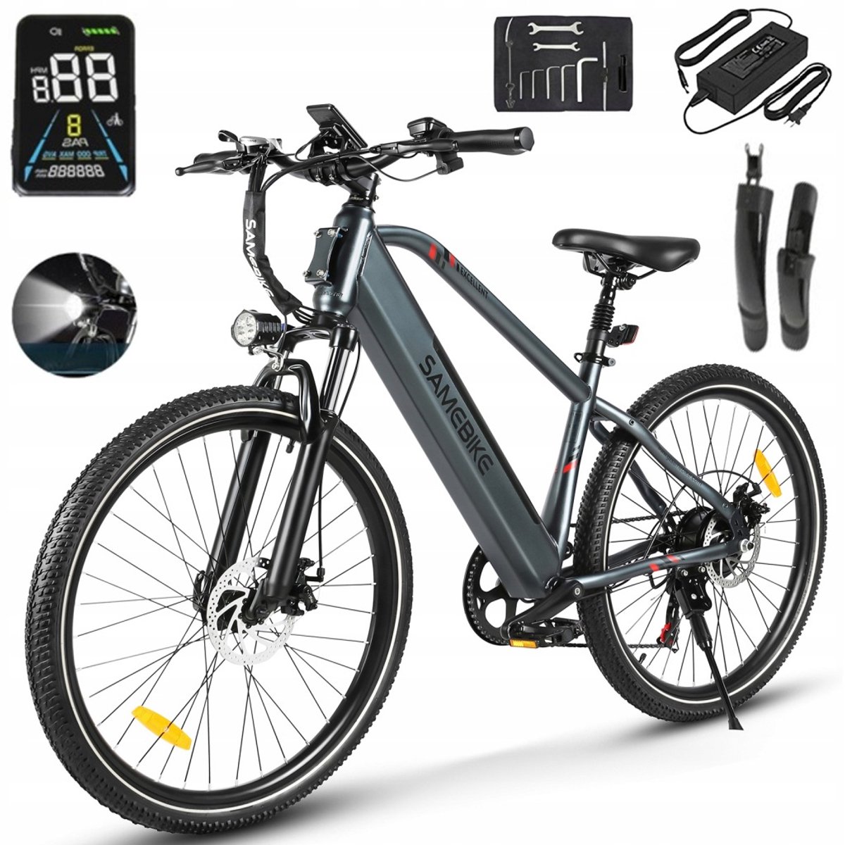 SAMEBIKE RS-A01 MEN1.0 Elektrische Fiets – 250W Motor, 36V 15Ah Accu, 90km Bereik, 27.5" Banden, 7-Speed Shimano – Zwart