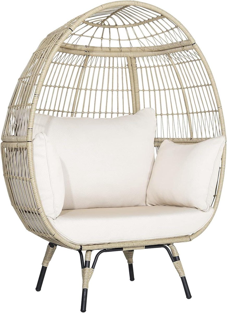 LIFEZEAL Rattan Egg Chair with Cushion, Rattan Egg Chair with 4 Legs for Patio, Backyard, Living Room, Load Capacity 205 kg