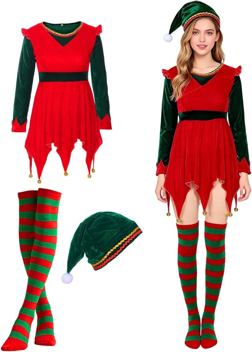 Dames kostuum voor Raveparty en Kerstmis, feestelijke outfit voor carnaval en themafeesten