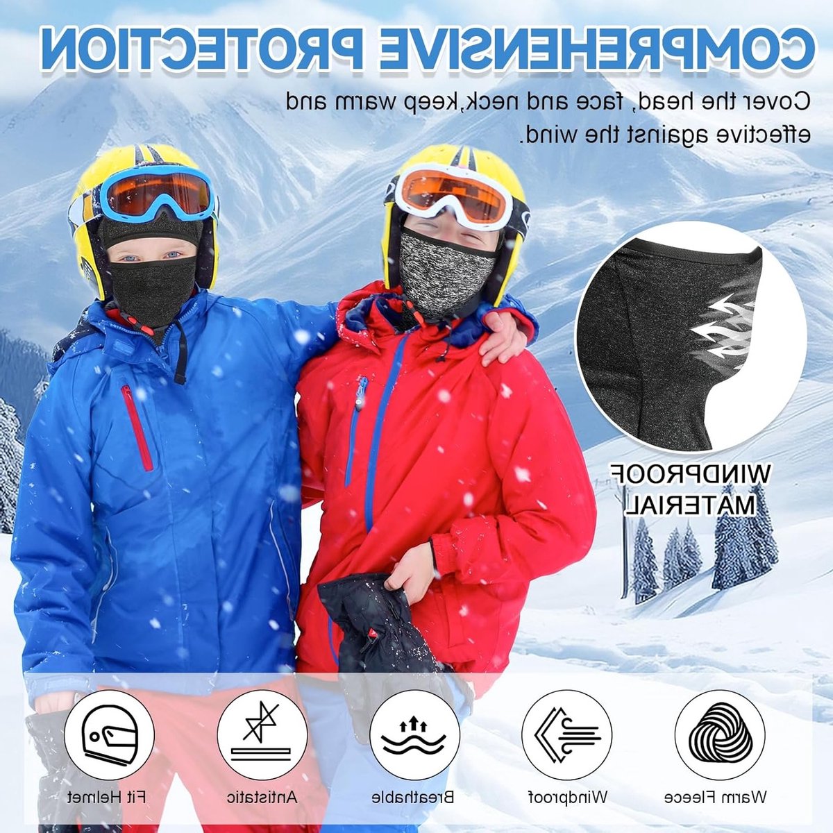 Multifunctionele Winddichte Fleece Balaclava voor Kinderen van 2 tot 8 Jaar - Warm Ski- en Fietsmasker met Nekwarmer voor Jongens en Meisjes in de Winter