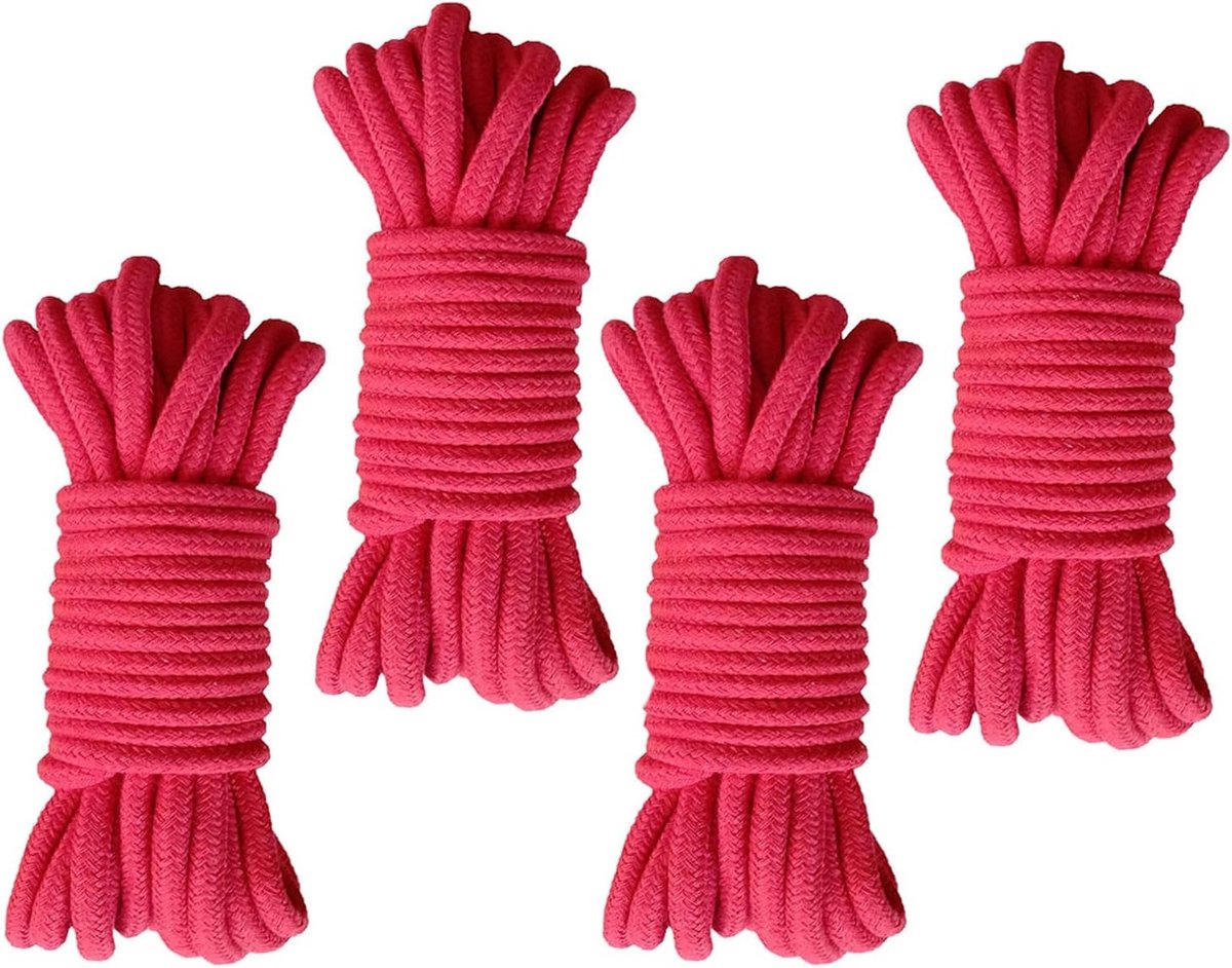 4-delige Katoenen Touwset, 10m Lang en 8mm Dik, Ideaal voor Kamperen, Tuinieren en Boating
