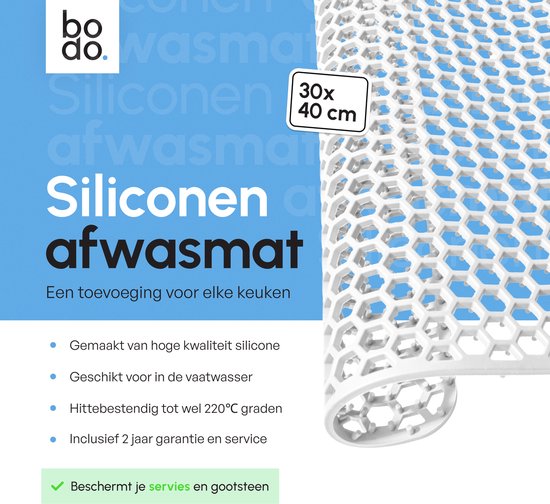 Bodo® – Tapis d'évier en Siliconen Wit - 30 x 40 cm - Accessoires de vêtements pour bébé de Cuisine - Protecteur d'évier - Sous-verres en Siliconen - Anti rayures - Accessoires de vêtements pour bébé d'évier