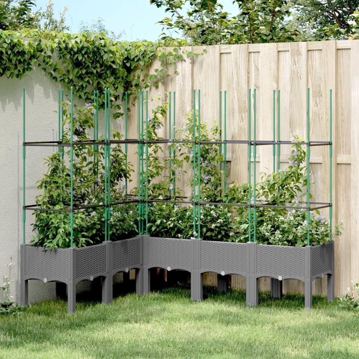 Plantenbak met trellis - Bloembak rankrooster - Klimplanten kweken - Praktisch bodemontwerp - 160x120x1425 cm - Lichtgrijs
