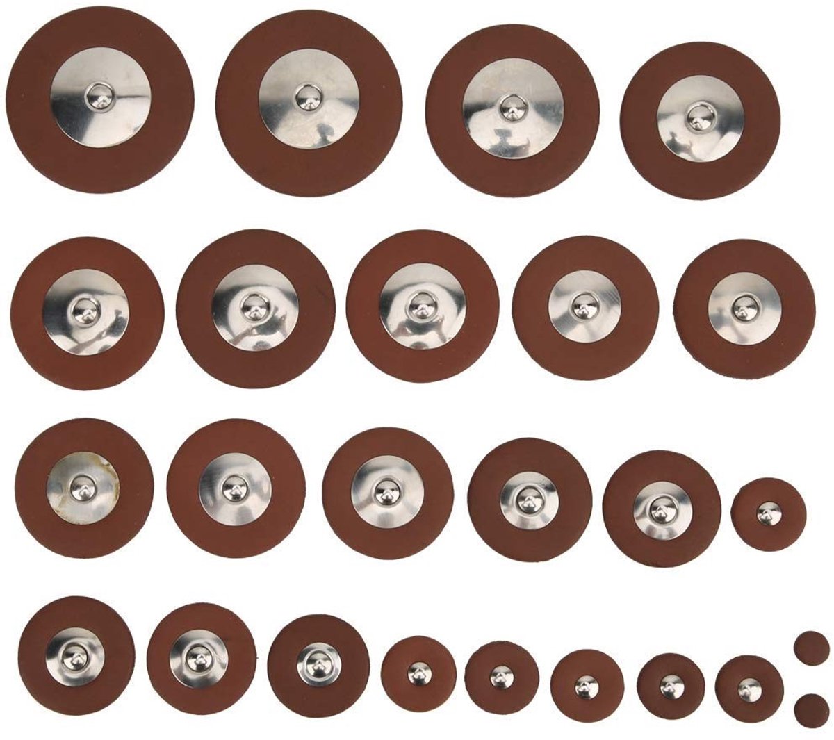 Dailygoods- Saxofoon Pads 25 Stuks - 13 Maten 9-52 mm - Metalen Resonatoren - Gelakt Schapenleer - Duurzaam en Betrouwbaar