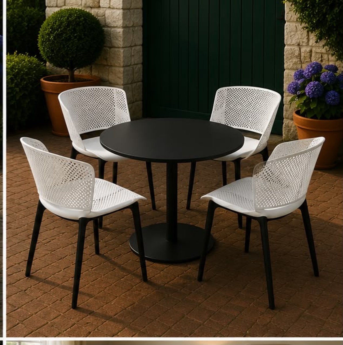Tuinstoelen Set van 4 43x41x81 cm – Design Kuipstoelen van UV-Bestendig Polypropyleen – Weerbestendige Balkonstoelen voor Tuin, Terras, Balkon en Eetkamer – Wit – Mobili Bella