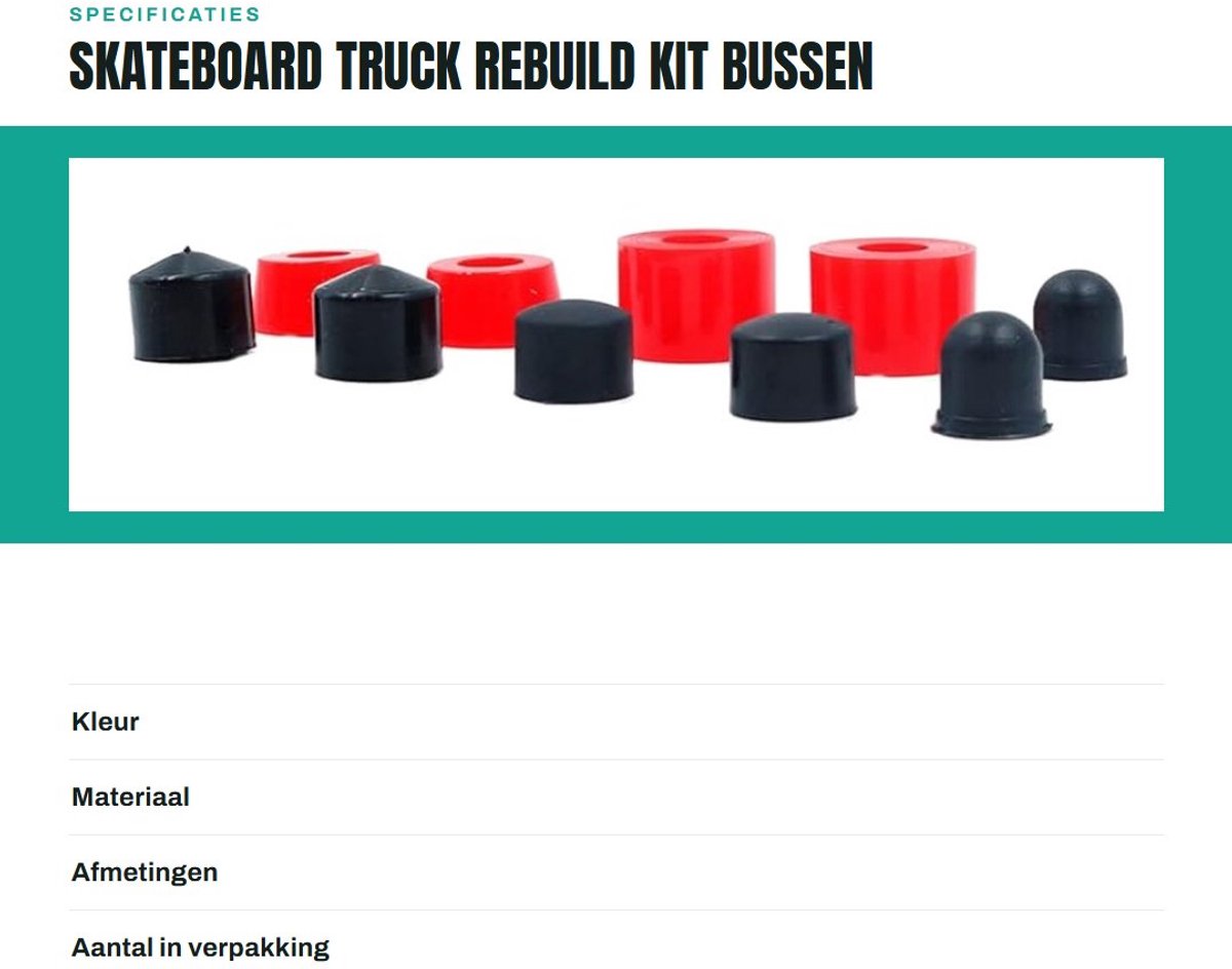 Dailygoods- Skateboard Truck Rebuild Kit 10-Pack - Bushings/Pivot Cups - PU - Schokbestendig - Lichtgewicht - Duurzaam Accessoireset
