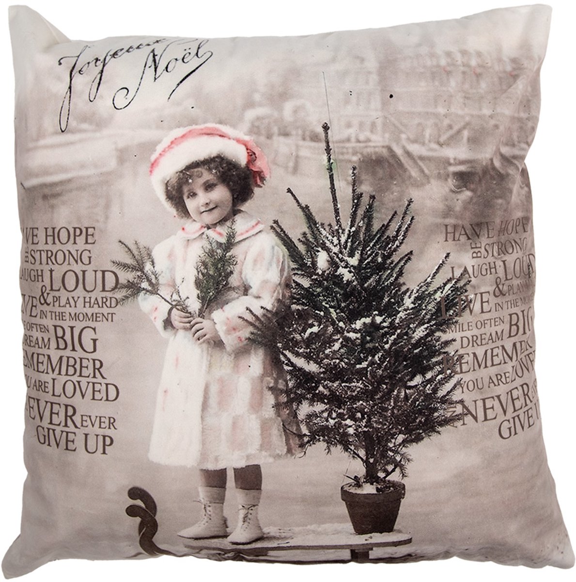 Clayre & Eef Sierkussen 45x45 cm Beige Polyester Kerst