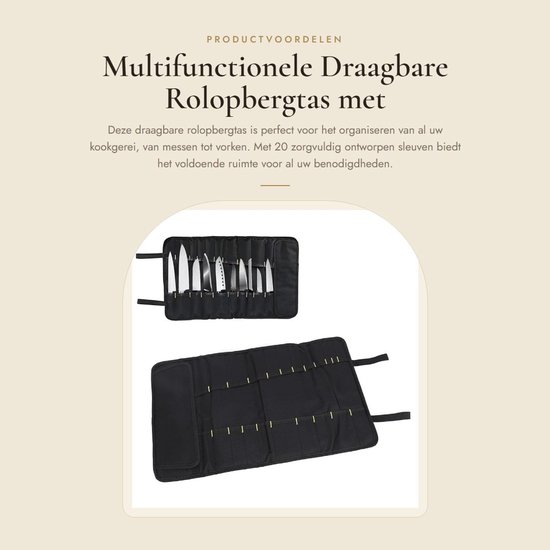 Dailygoods- Bestekmessenhouder 20 Slots - Multifunctionele Draagbare Rolopbergtas - Voor Thuis/Koken/School/Reizen - Ideaal voor Kamperen - Houdt Messen en Vorken Georganiseerd - Messenrol — afbeelding 4
