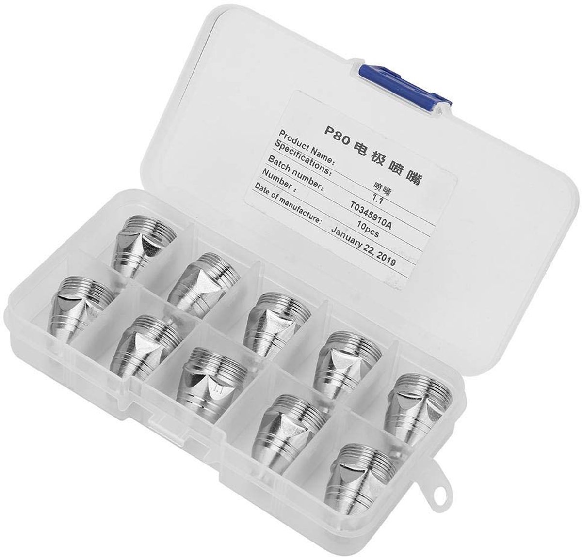 Dailygoods- Plasma Mondstuk 1,1 mm - 10 Stuks - 5 Stuks + 5 Stuks Elektrode - Hoge Efficiëntie - Geschikt voor P80 - Hoogwaardig Metaal - Plasma Consumables