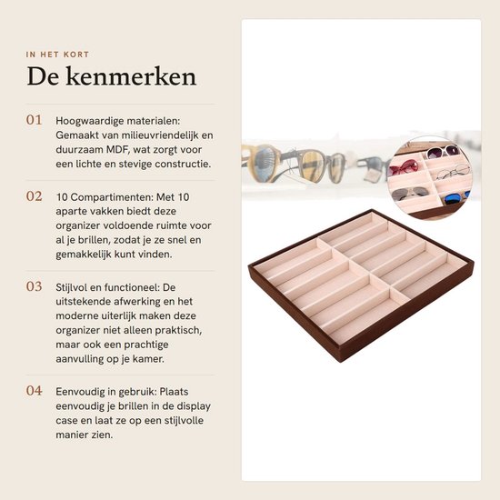 Zonnebril opbergdoos met 10 vakken, organizer voor brillen, juwelendoos en display case voor tafel of lade van Merkloos — afbeelding 3
