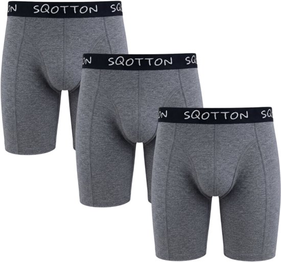 3-Pack SQOTTON® boxershort - extra lange pijp - DonkerGrijs - Maat M