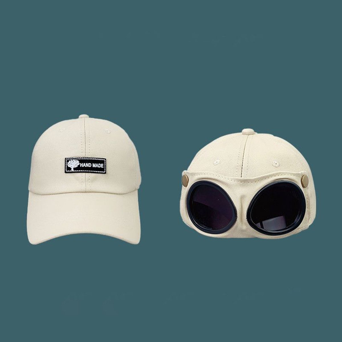 Retro pilotenpet trendy baseballpet zonnebril hiphopmasker unisex gebroken fits all Creme