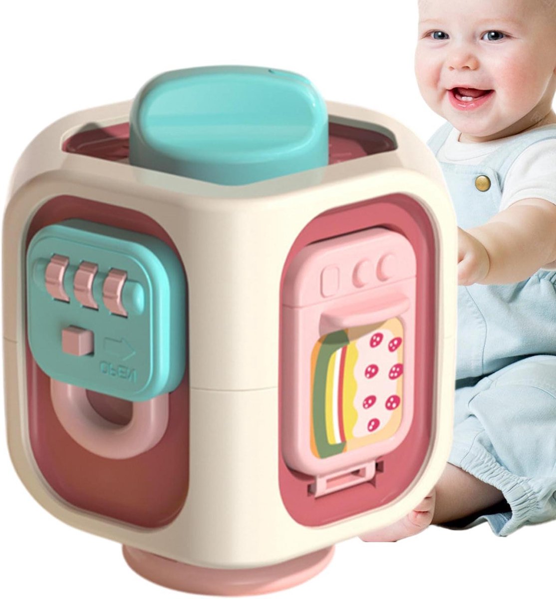 Baby Drukte Kubus - Educatief Speelgoed - Fijne Motoriek Ontwikkeling - Multisensorische Betrokkenheid - 10x10x12 cm - Roze