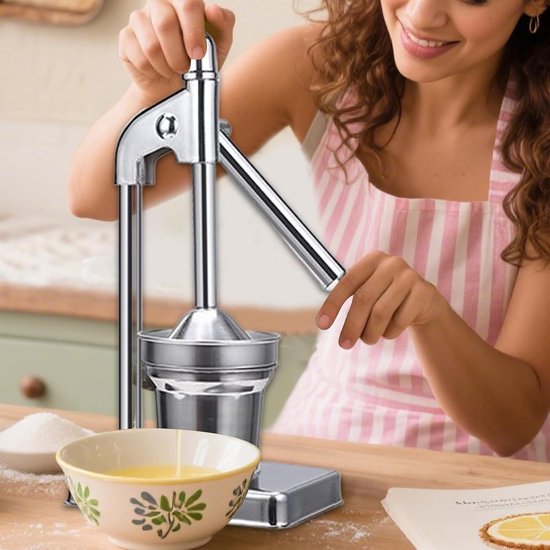 Handmatige Citruspers - Sap Pers - Verse Sappen Maken - Roestvrij Staal - 38 cm Hoog - Zilverkleurig — afbeelding 2
