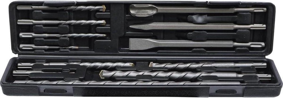 Boor en beitelset - Gereedschapset - Muren bewerken - Hardmetalen punt - 12 Delig - Grijs