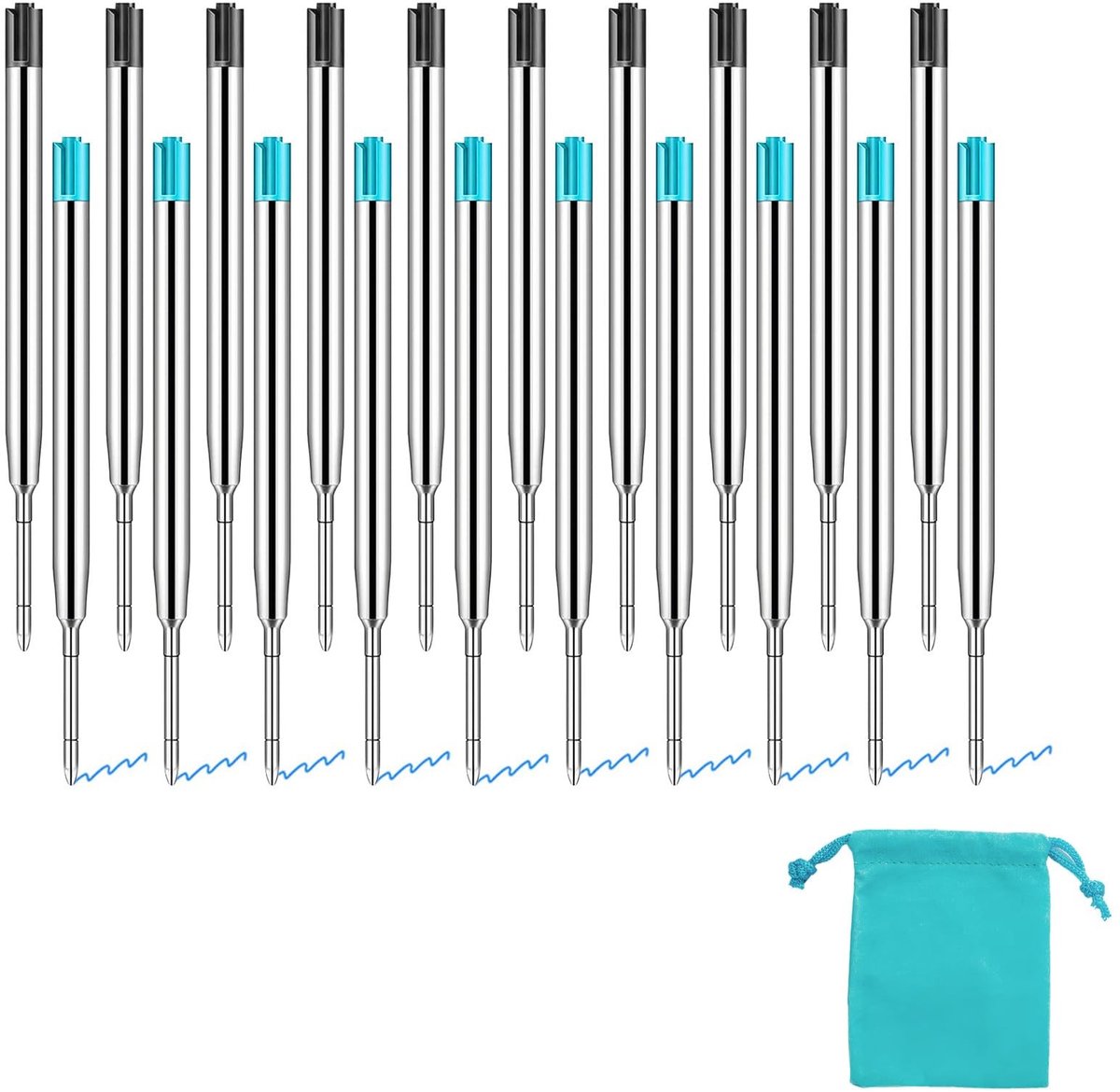 Dailygoods- Navulstiften 20 Stuks - Balpenvullingen - Vervangbare Metalen Vulling - 100 mm - Zwart/Blauw - Soepel Schrijven