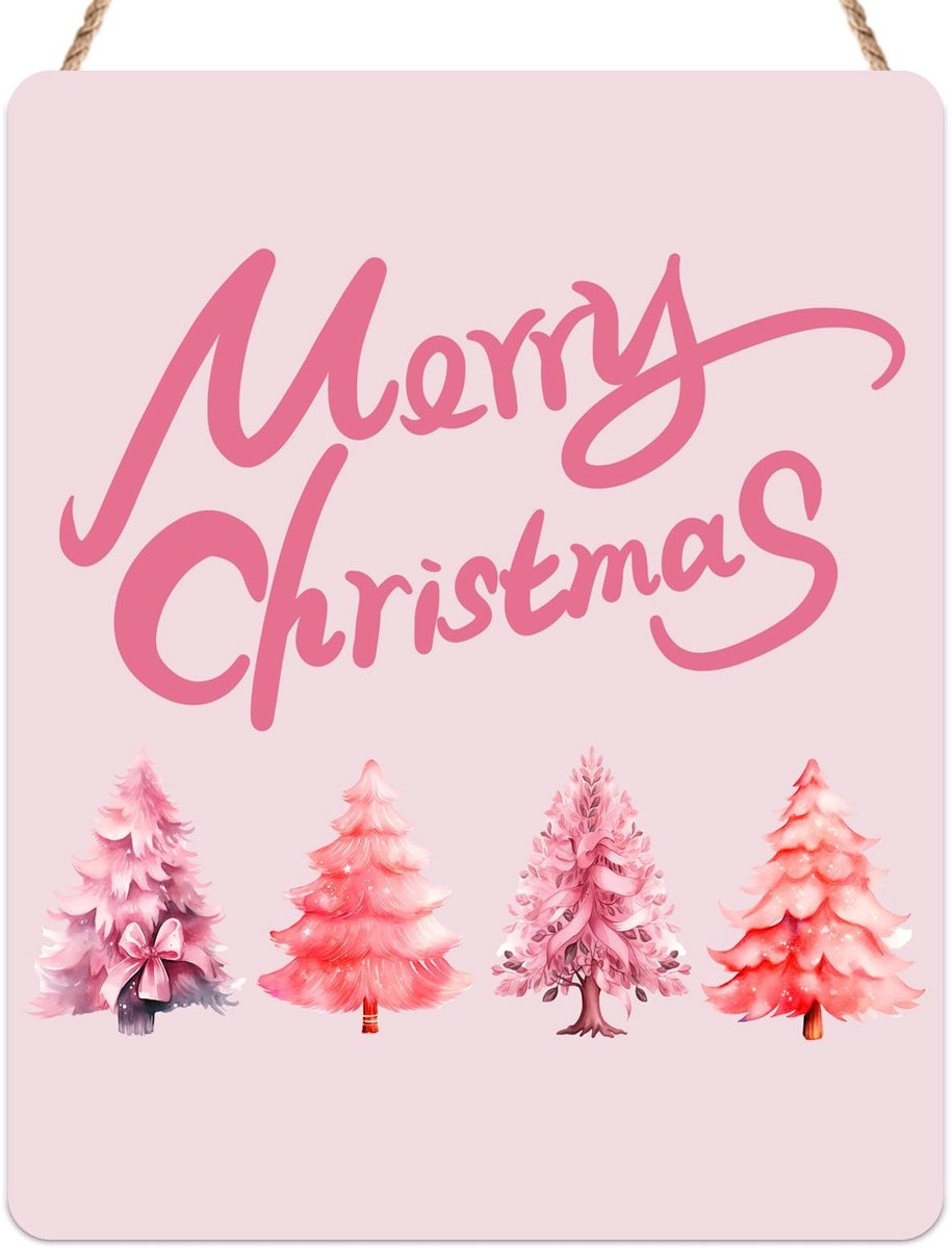 Dailygoods- Kerstboom Wanddecoratie - Roze Kunstdruk - Kerstdecoraties - Esthetische Kamerversiering - Premium Materiaal - Meerdere keren te gebruiken - Kerstdecoratie