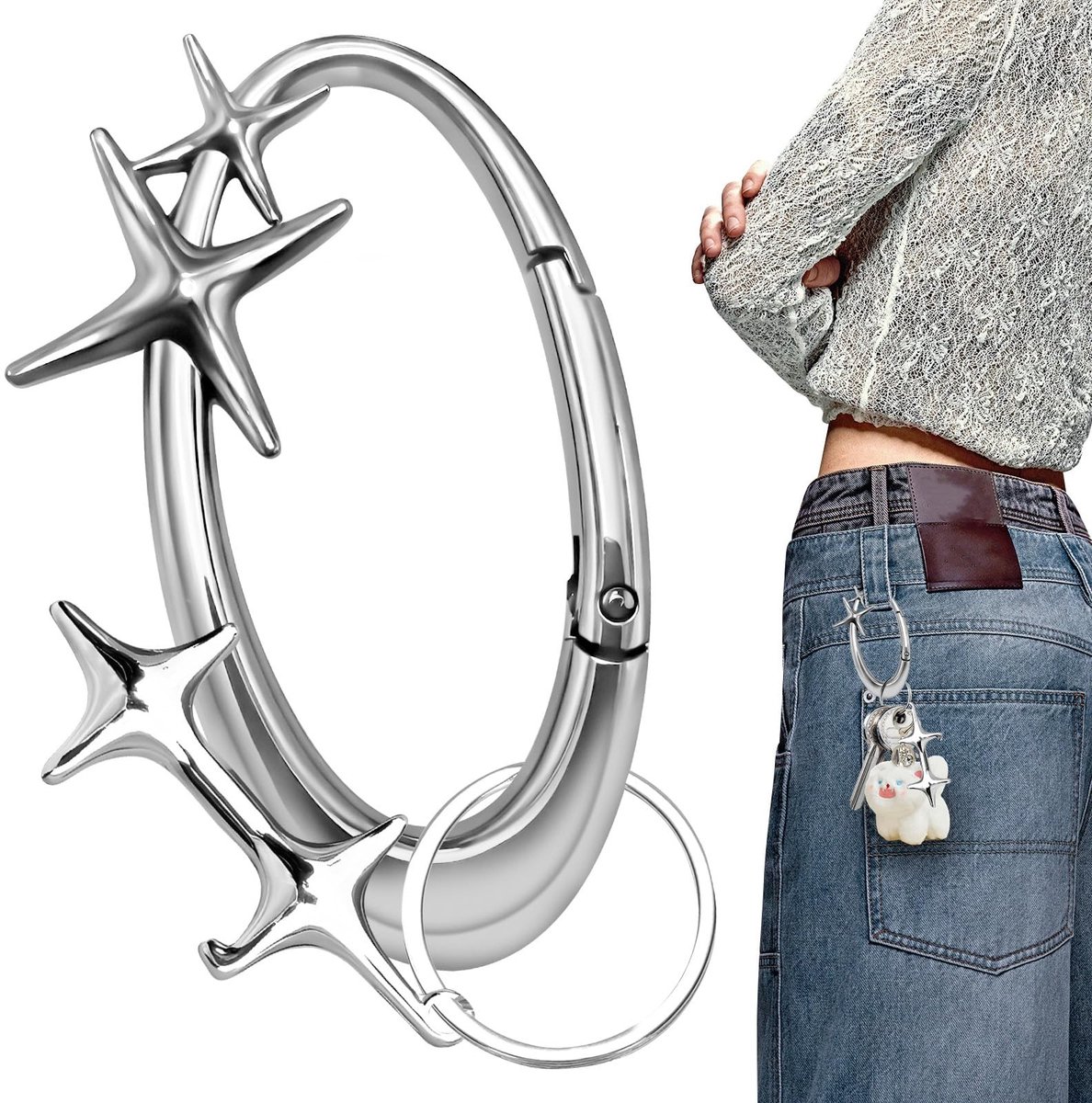 Dailygoods- Karabijnhaak Sleutelhanger - Flesopener - Legering - Schattig - Draagbaar - Charmante Sterren
