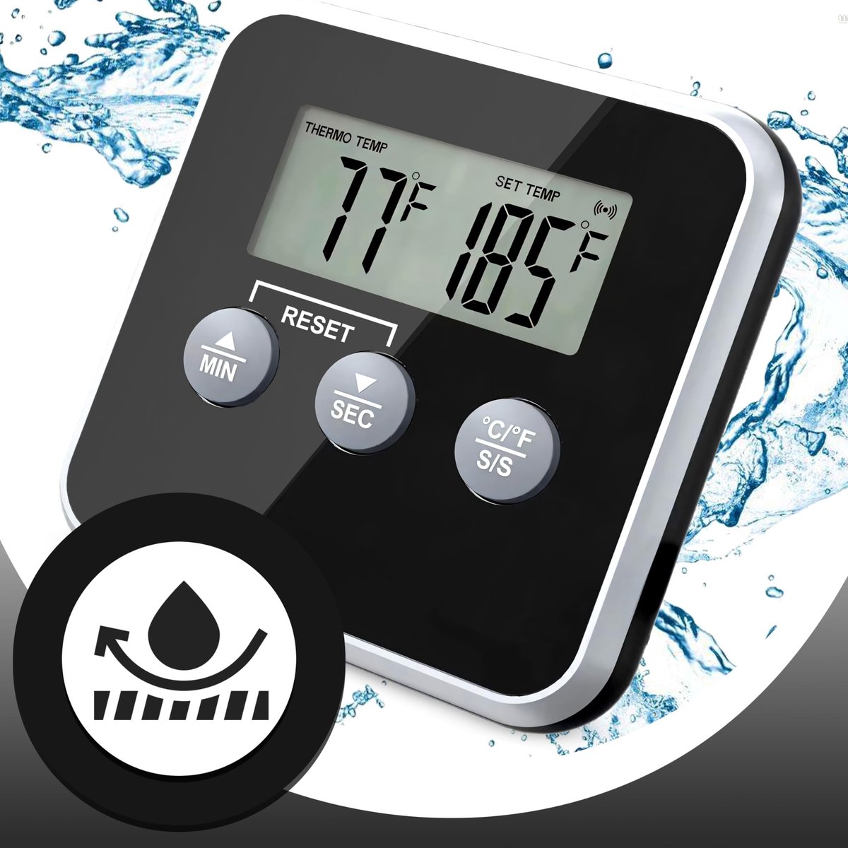 Dailygoods- Vlees Thermometer Digitale Weergave - BBQ Thermometer - Keukenthermometer voor Vloeistof - Vleesthermometer Waterdicht - Temperatuurmeter met Alarm - Precisie tot 300°C - Keuken Thermometer