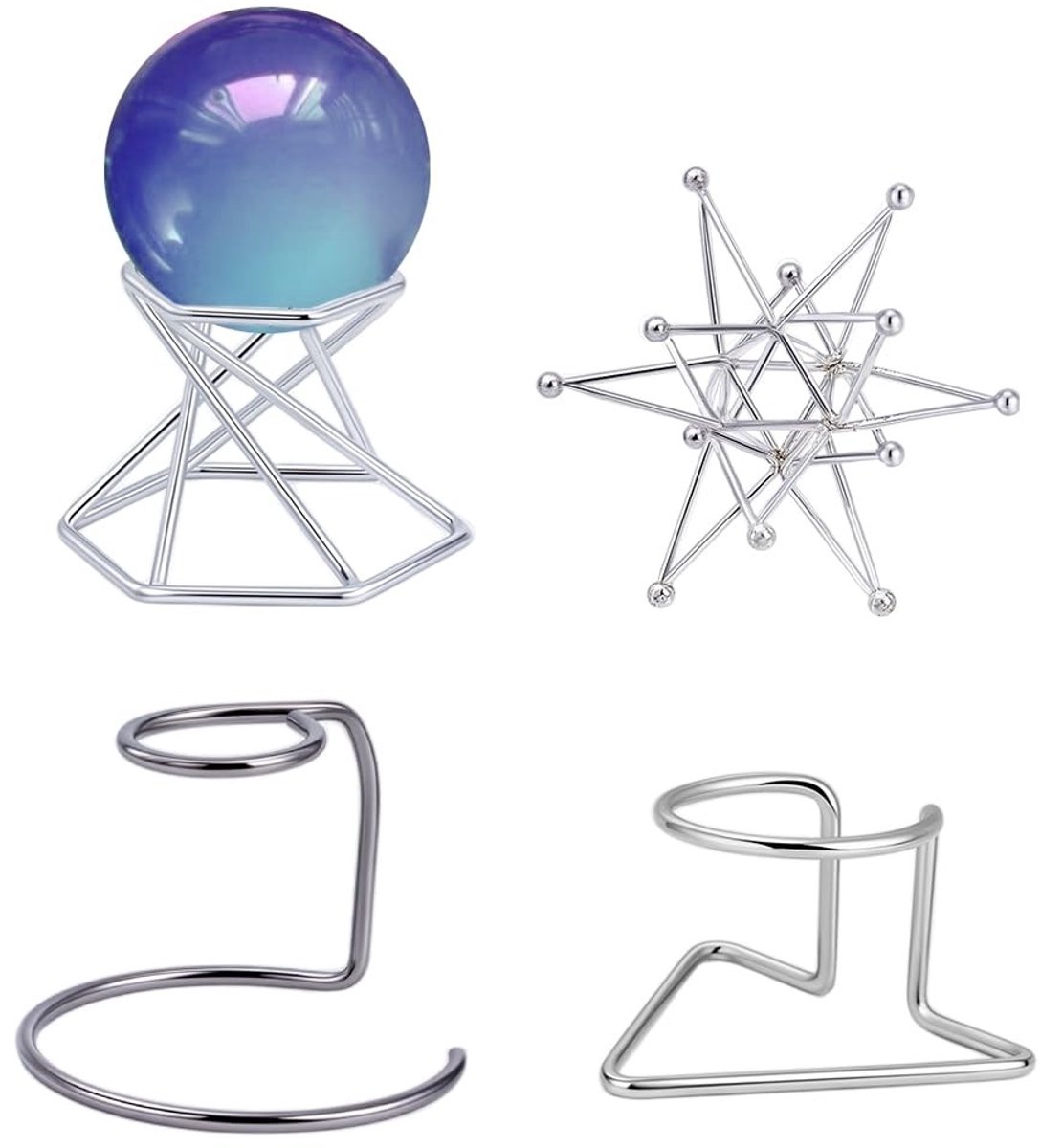 Dailygoods- Balhouder - 4 Stuks - Zeshoekig/Driehoekig/Cirkelvormig - Metalen/Kristallen - Decoratieve Basis - Voor Bollen/Eieren - Decoratieve Houder