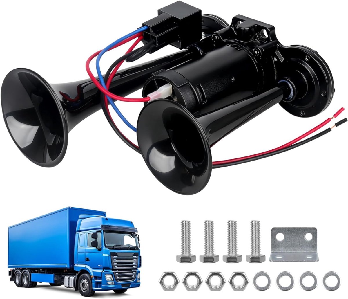 QUOVO® Luchthoorn met Compressor - Luchthoorn - Scheepshoorn - Zwart - 22cm x 17cm x 9cm