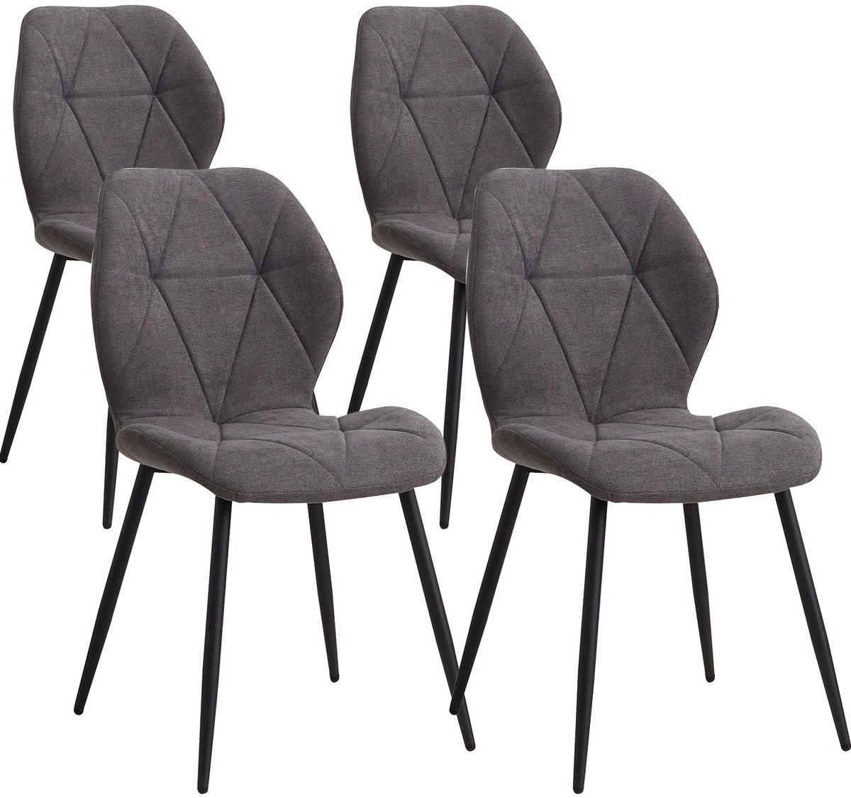 Questyr Donker Grijs - Set van 4 moderne eetkamerstoelen - gestoffeerd - gewatteerd linnen - minimalistische bureaustoelen voor keuken - eetkamer