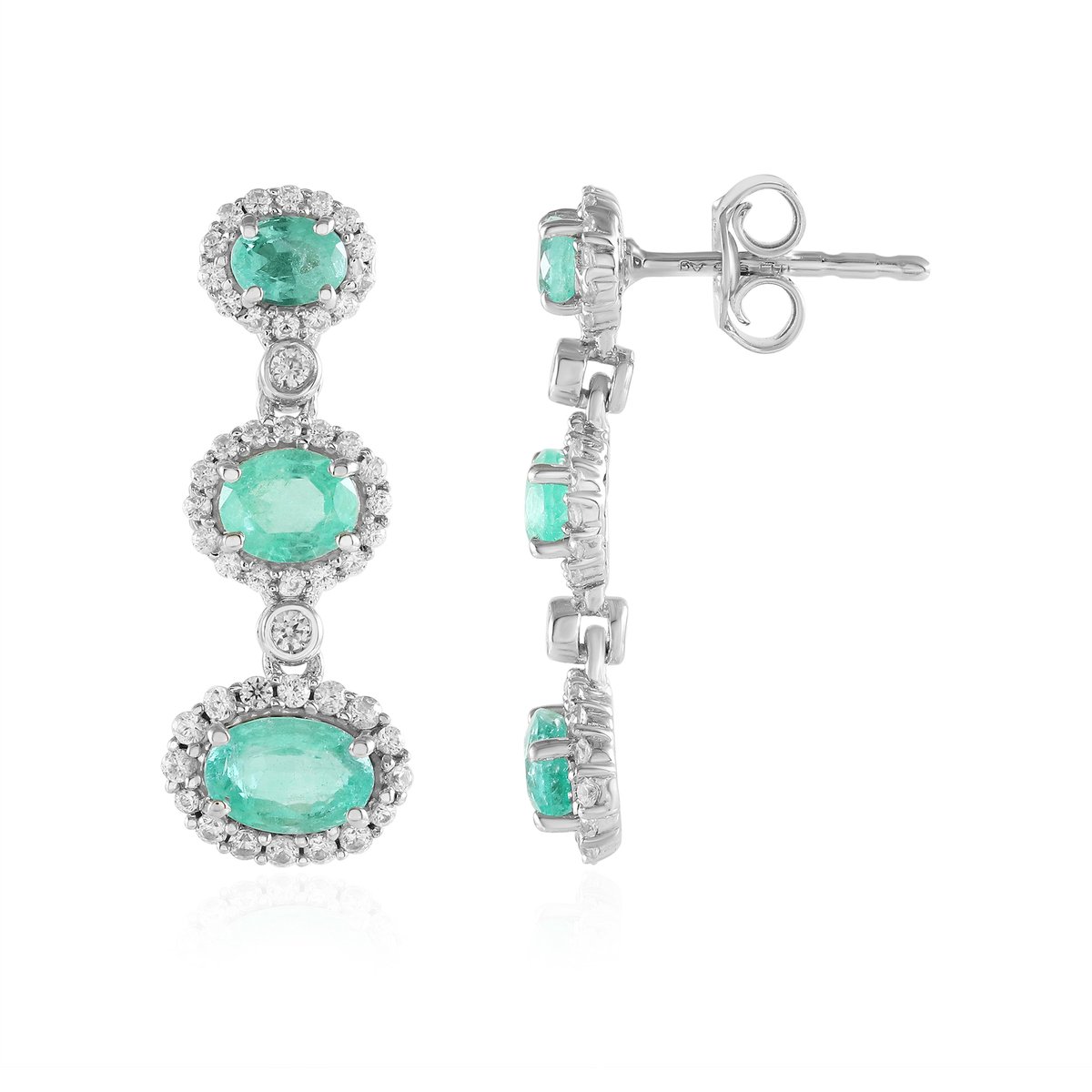 Cavill - Zilveren Oorbellen met Colombiaanse Smaragd 2,597 Ct - 925 Sterling Zilver met Platinalaag - Ovale Smaragd Oorstekers - Elegant en Duurzaam