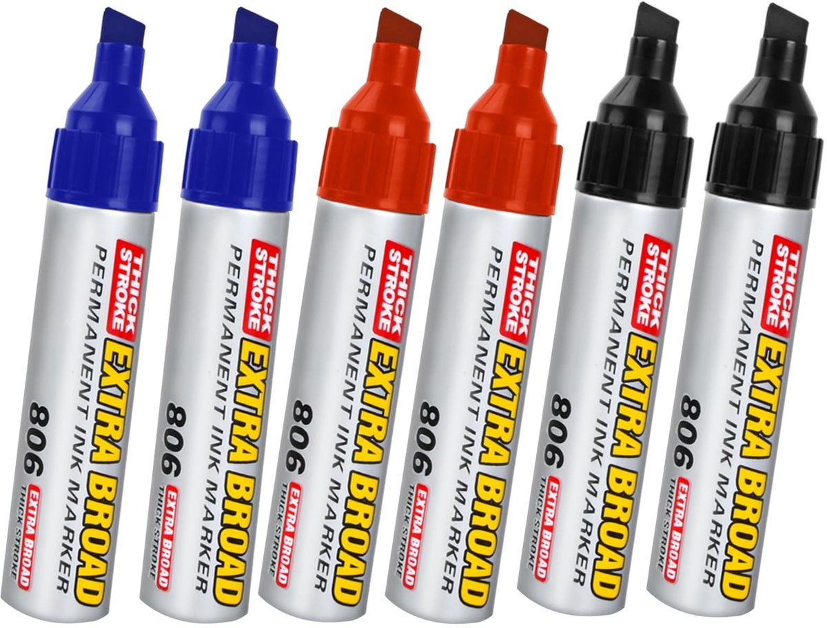 Dailygoods- Permanente Marker Set - 6 Stuks - Jumbo/Permanent Marker - Waterbestendig - Sneldrogend - Veegvast - Geschikt voor Glas/Hout/Steen - Viltstiften