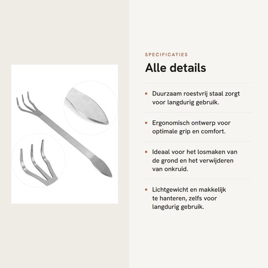 Dailygoods- Bonsai-hark Ergonomisch Ontwerp - Roestvrij Staal - Tuingereedschapset - Grondloshark - Onkruidverwijderaar - 3 Tanden - Tuingereedschap van Dailygoods — afbeelding 2