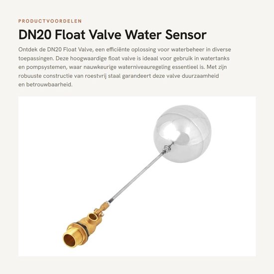 Dailygoods- Vlotterklep Roestvrij Staal - G3/4 Buitendraad - Watersensor - Drijvende Bal - Werkdruk 1,6 MPa - Gewicht 526g - Drijvende Klep van Dailygoods — afbeelding 5