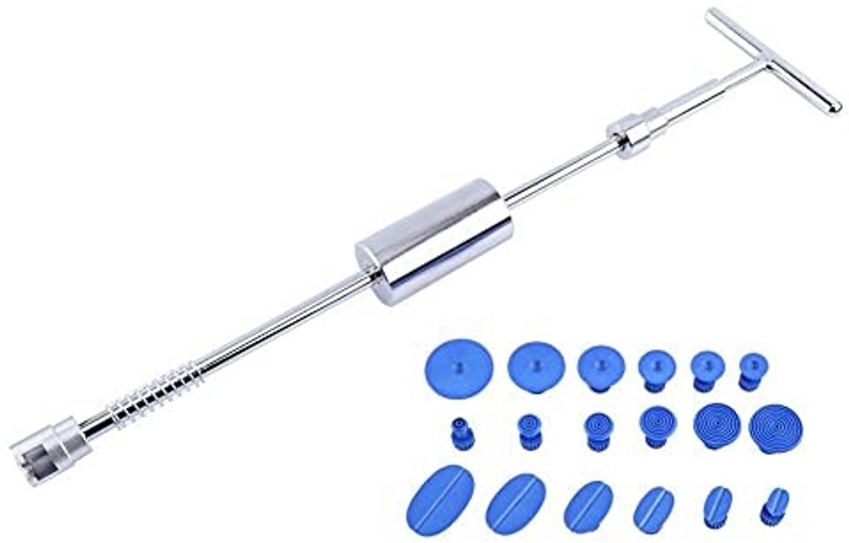 Dailygoods- Deukherstelset 19-delig - T-bar Tool - Antislip Zuignappen - PDR Gereedschap - Schadevrije Deukverwijdering - Inclusief 18 x Lijmstrips - Deukhersteltool